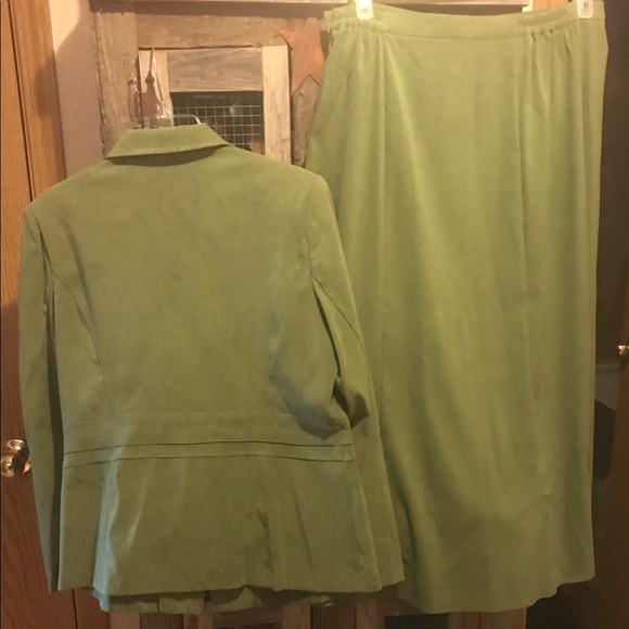Lime Green Suit, Suede type Blazer and Skirt - Picture 2 of 3